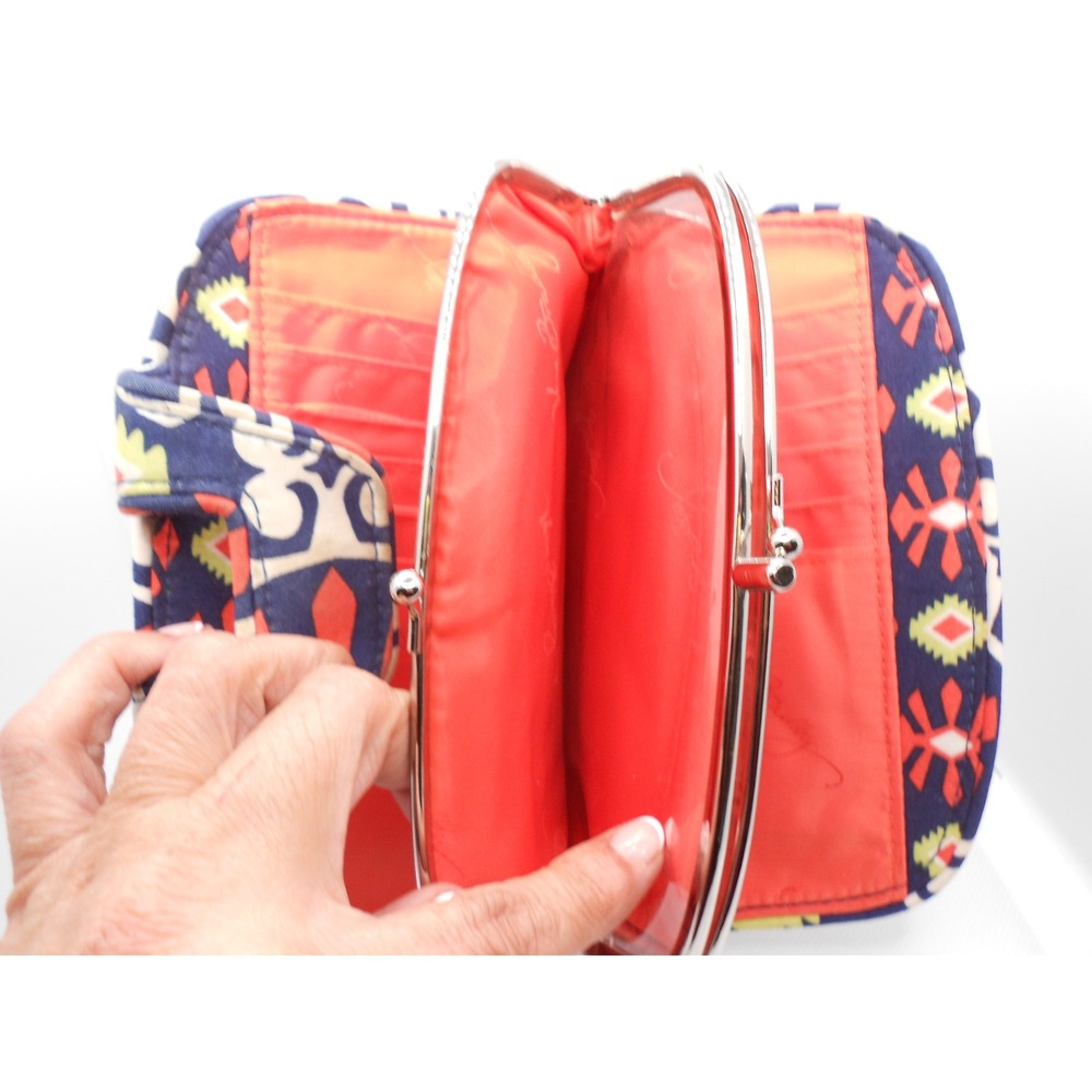 Vera Bradley Retired Sun Valley Clutch Wallet Navy Orange Green 7.5" Long - Picture 4 of 8